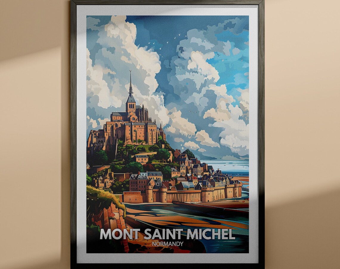 Mont Saint Michel Normandy Abbey Tidal Island Vintage Travel Poster