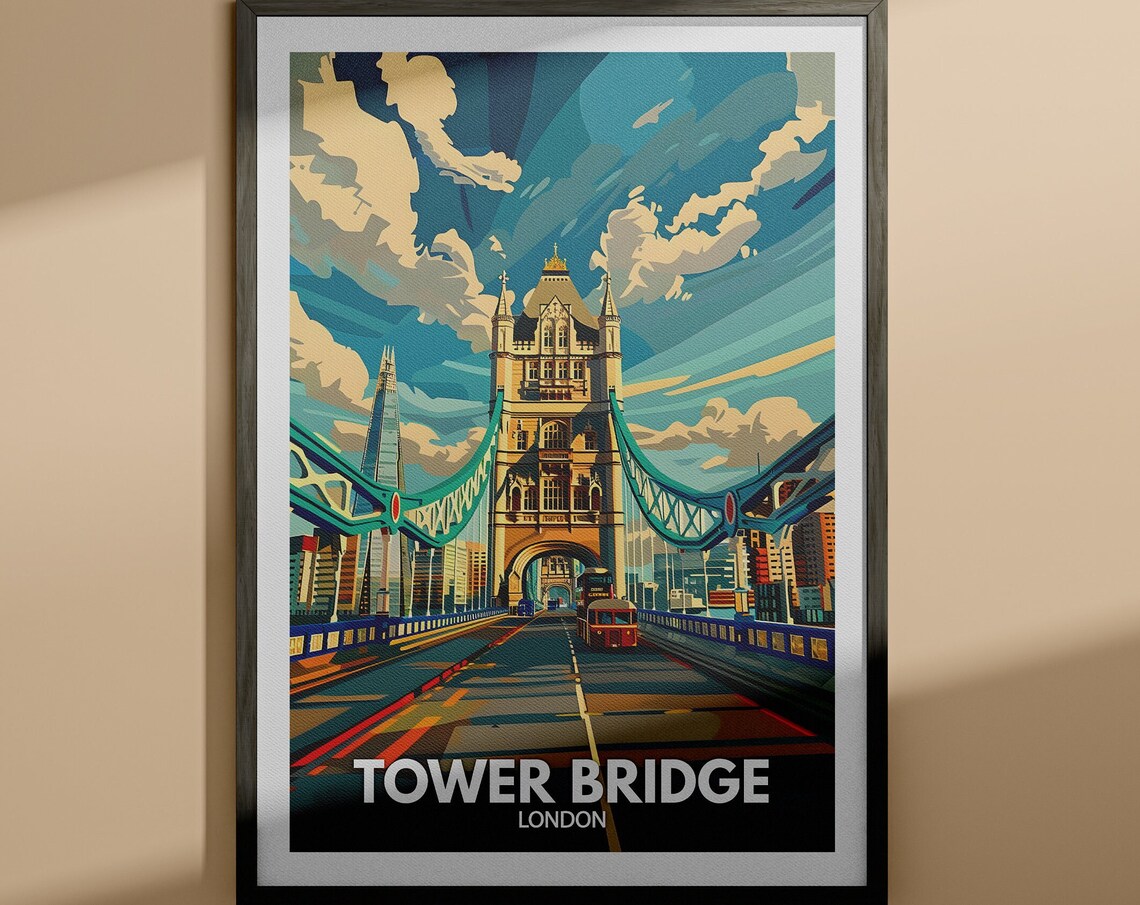 Tower Bridge London Thames Iconic Skyline Vintage Travel Poster