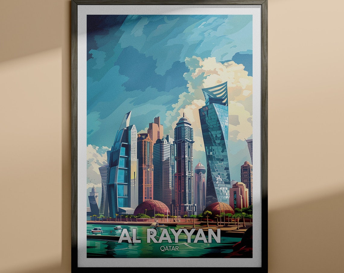 Al Rayyan Qatar Modern Skyline Towers Waterfront Travel Poster