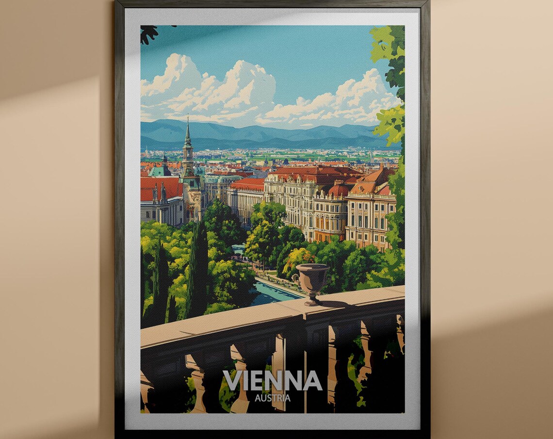 Vienna Austria City Panorama Garden Terrace Vintage Travel Poster
