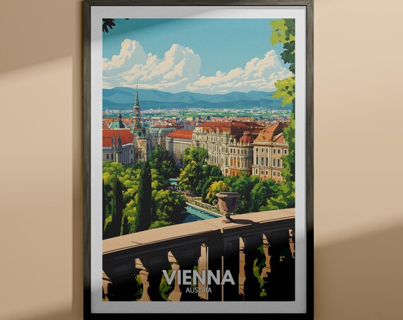 Vienna Austria City Panorama Garden Terrace Vintage Travel Poster