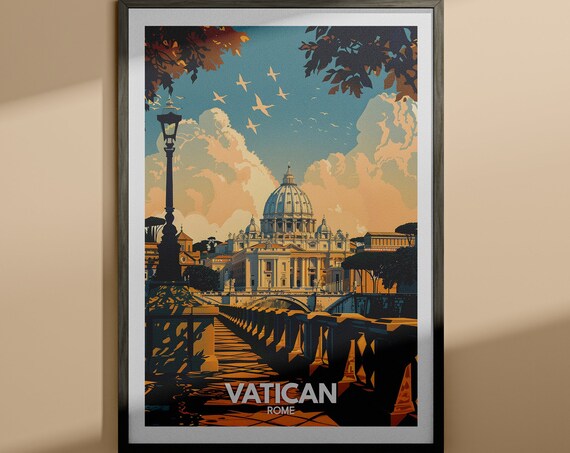 Vatican Rome Saint Peters Basilica Golden Sunset Travel Poster