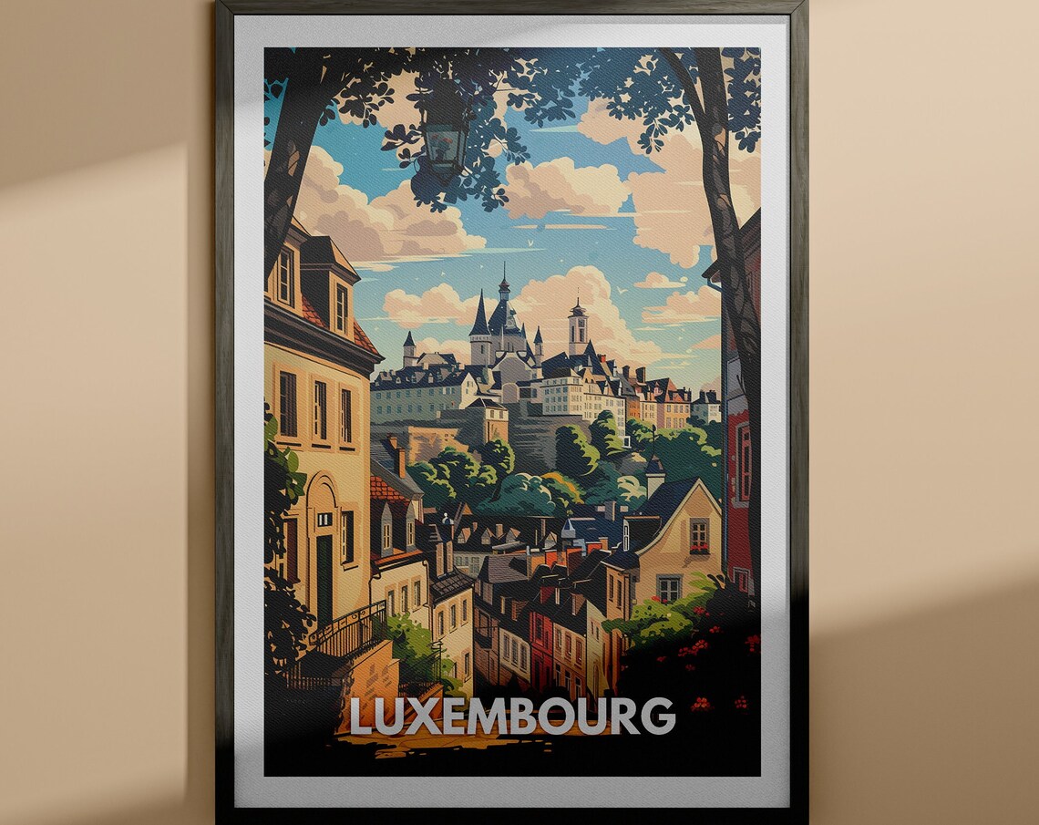 Luxembourg Old Town European Cityscape Vintage Travel Poster
