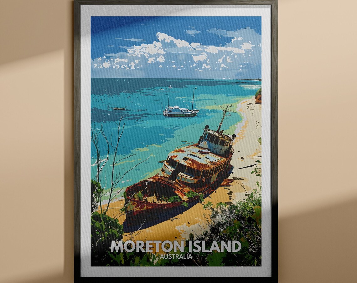Moreton Island Australia Shipwreck Beach Vintage Travel Poster