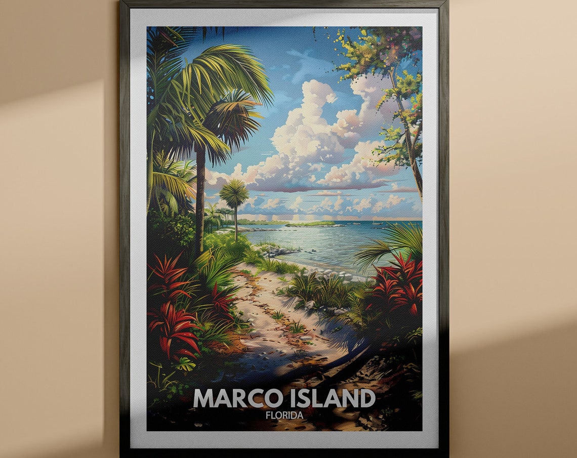 Marco Island Florida Tropical Beach Trail Palms Ocean View Poster