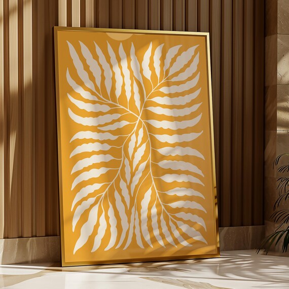 Abstract Yellow Leaf Print Matisse Style Leaf Poster Wavy Modern Flower Wall Art Trendy Flower Prints Bo142