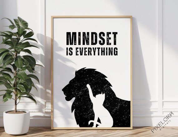 Mindset Is Everything Cat Lion Shadow Bold Motivational Quote Poster