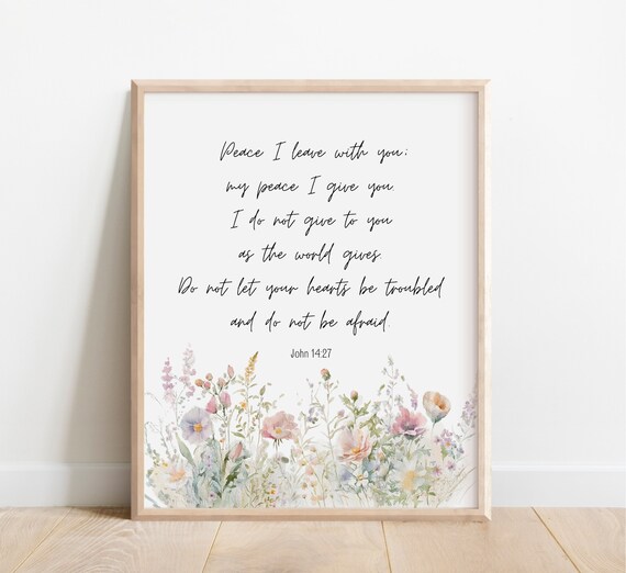 John 1427 My Peace I Leave With You Bible Verse Wall Art Christian Gift For Women Scripture Print Watercolor Wildflowers Blush Pink