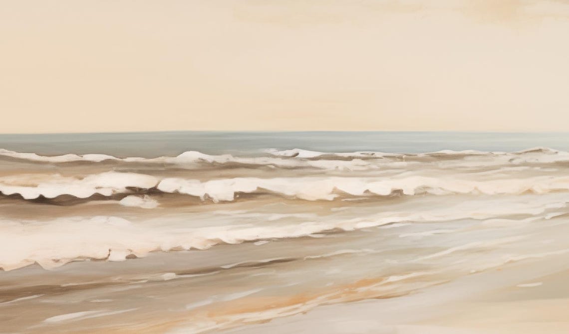 Soft Beach Landscape Painting Gentle Waves Seagulls Sandy Shore Poster - Image 2