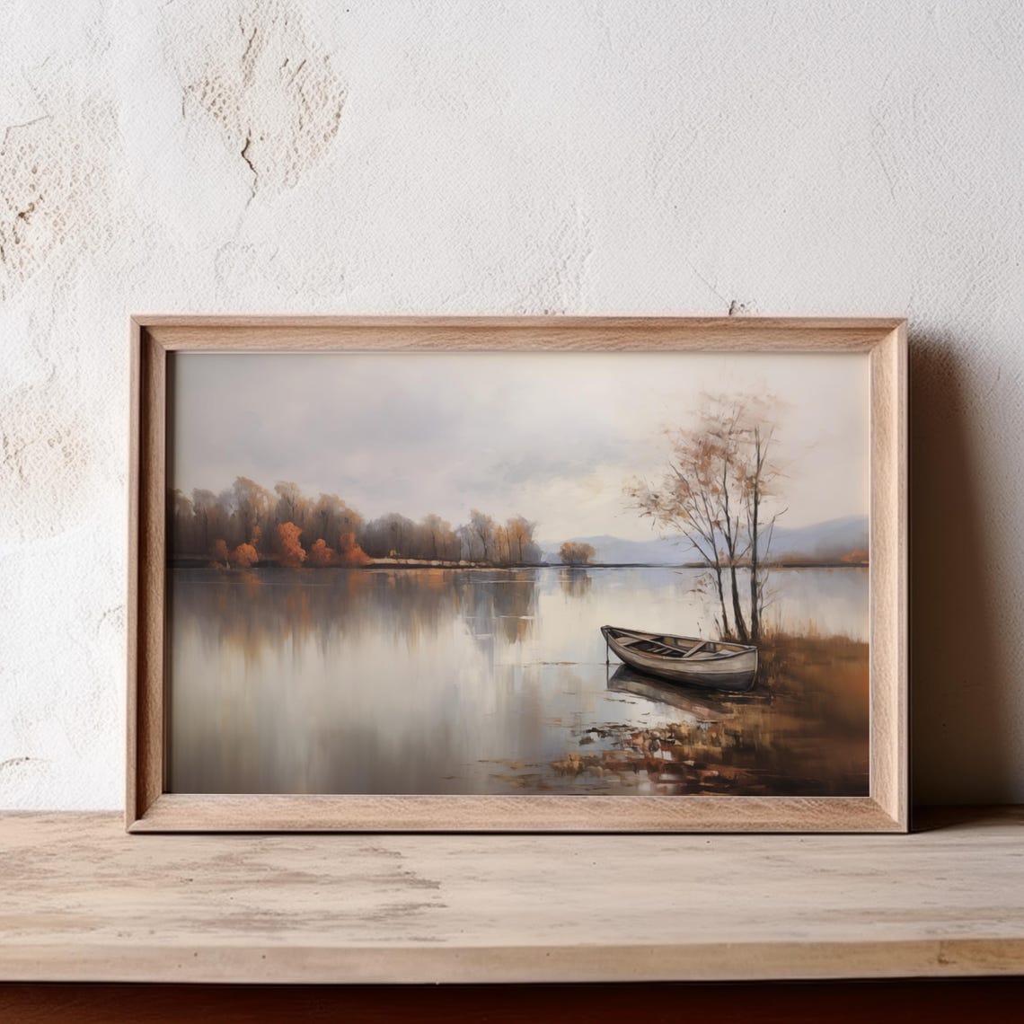 Autumn Lakeside Painting Rowboat At Shore Calm Fall Scene Poster - Image 4
