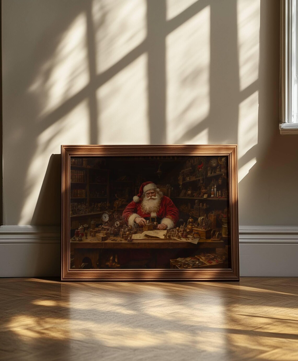 Santa Claus In His Workshop Vintage Style Antique Christmas Poster - Image 5