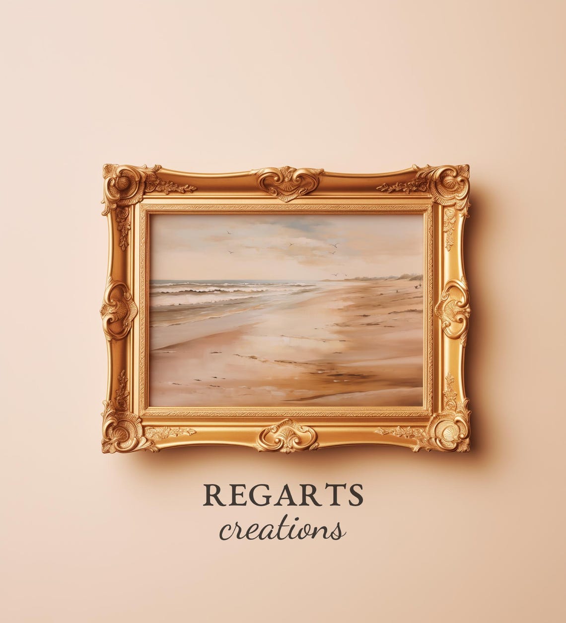 Soft Beach Landscape Painting Gentle Waves Seagulls Sandy Shore Poster - Image 3