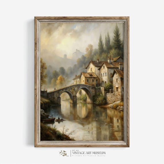 Nord West Countryside Landscape Print Large Moody Wall Art Vintage Style Oil Painting Cottagecore Decor Rustic Home 543