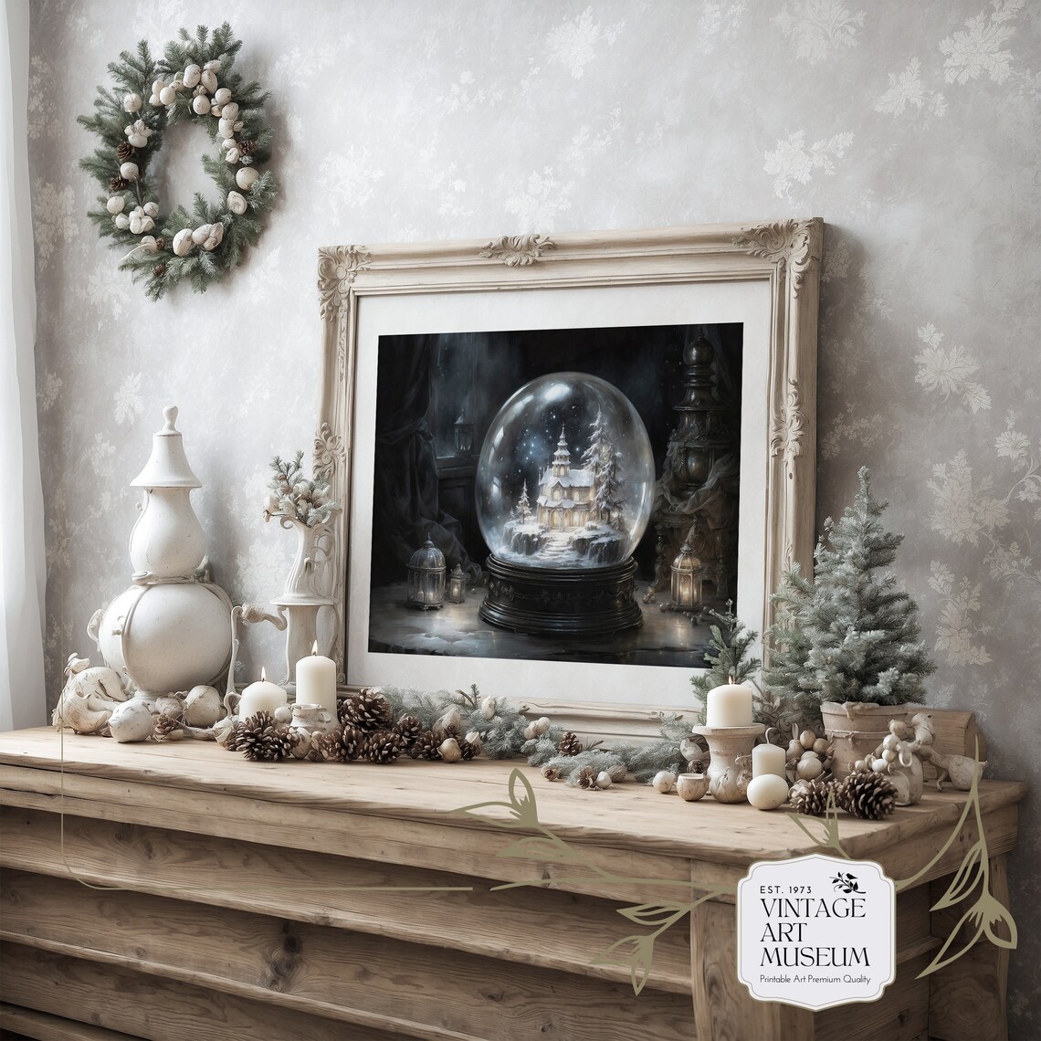 Victorian Glowing Snow Globe, Dark Academia Watercolor Art Print - Image 3