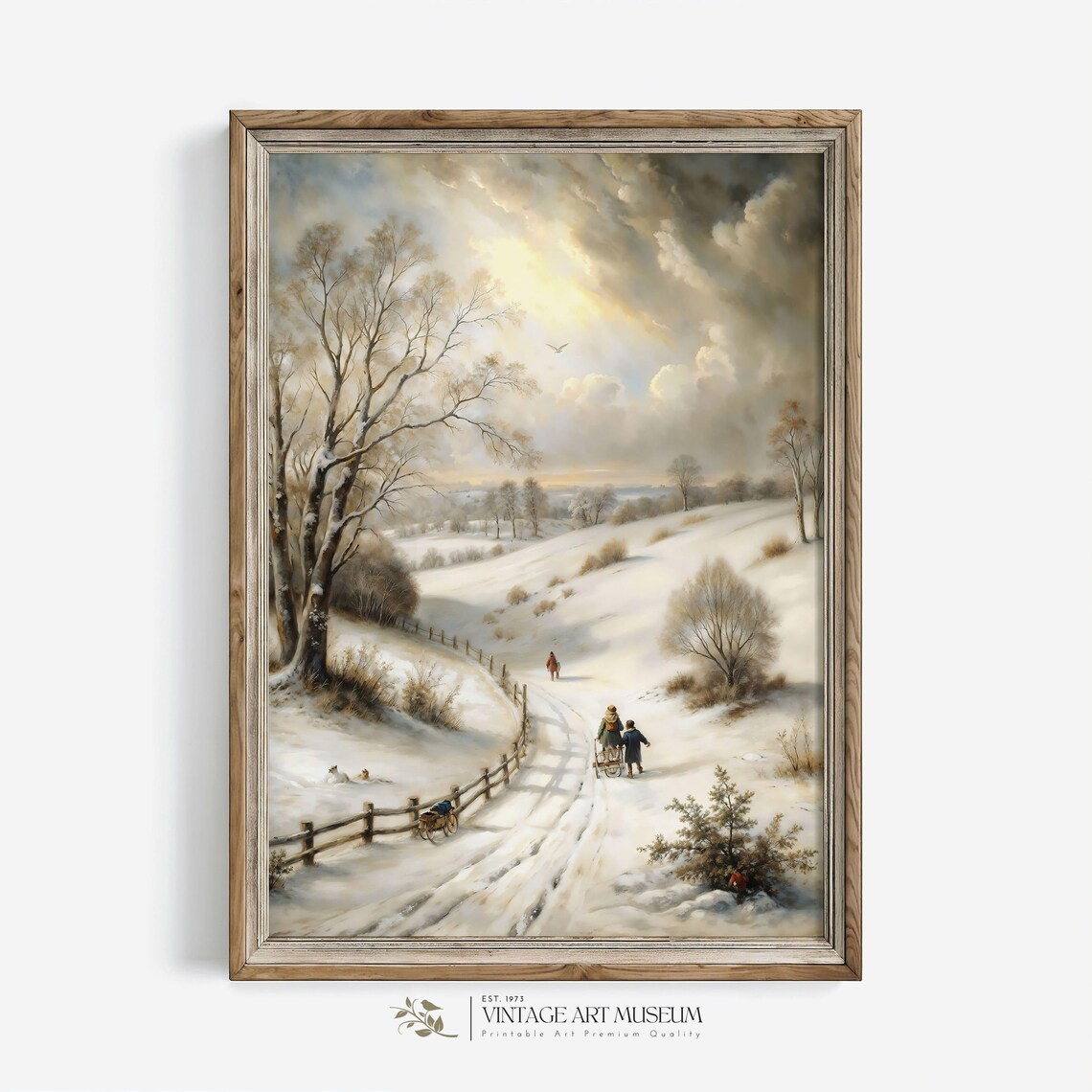 Winter Scene Snowy Road Art Print, Vintage Landscape