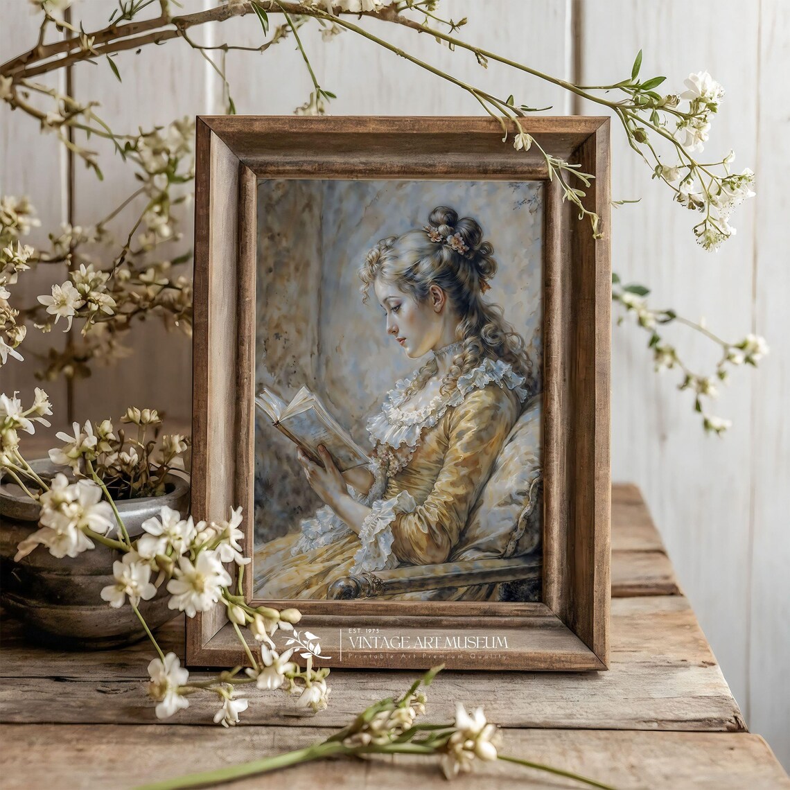 Woman Reading Book Vintage Portrait Painting Kids Room Wall Art - Image 3