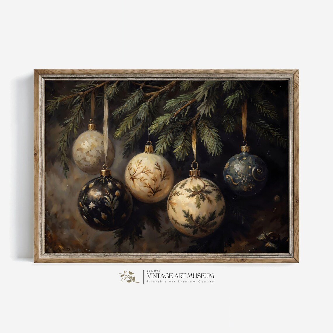Christmas Ornaments on Pine Branch, Rustic Holiday Print - Image 3