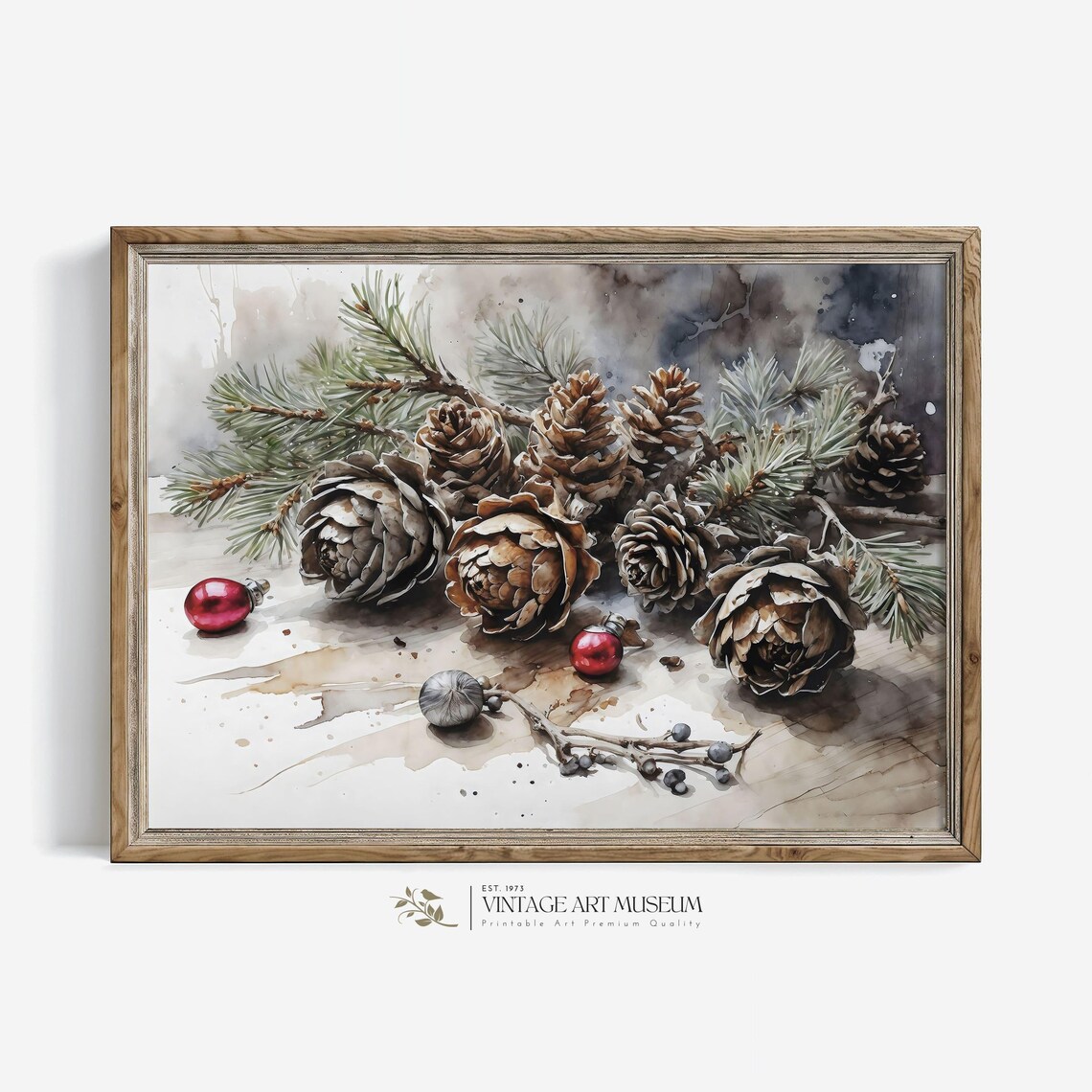 Holiday Pinecone Decor Vintage Christmas Art Print - Image 3