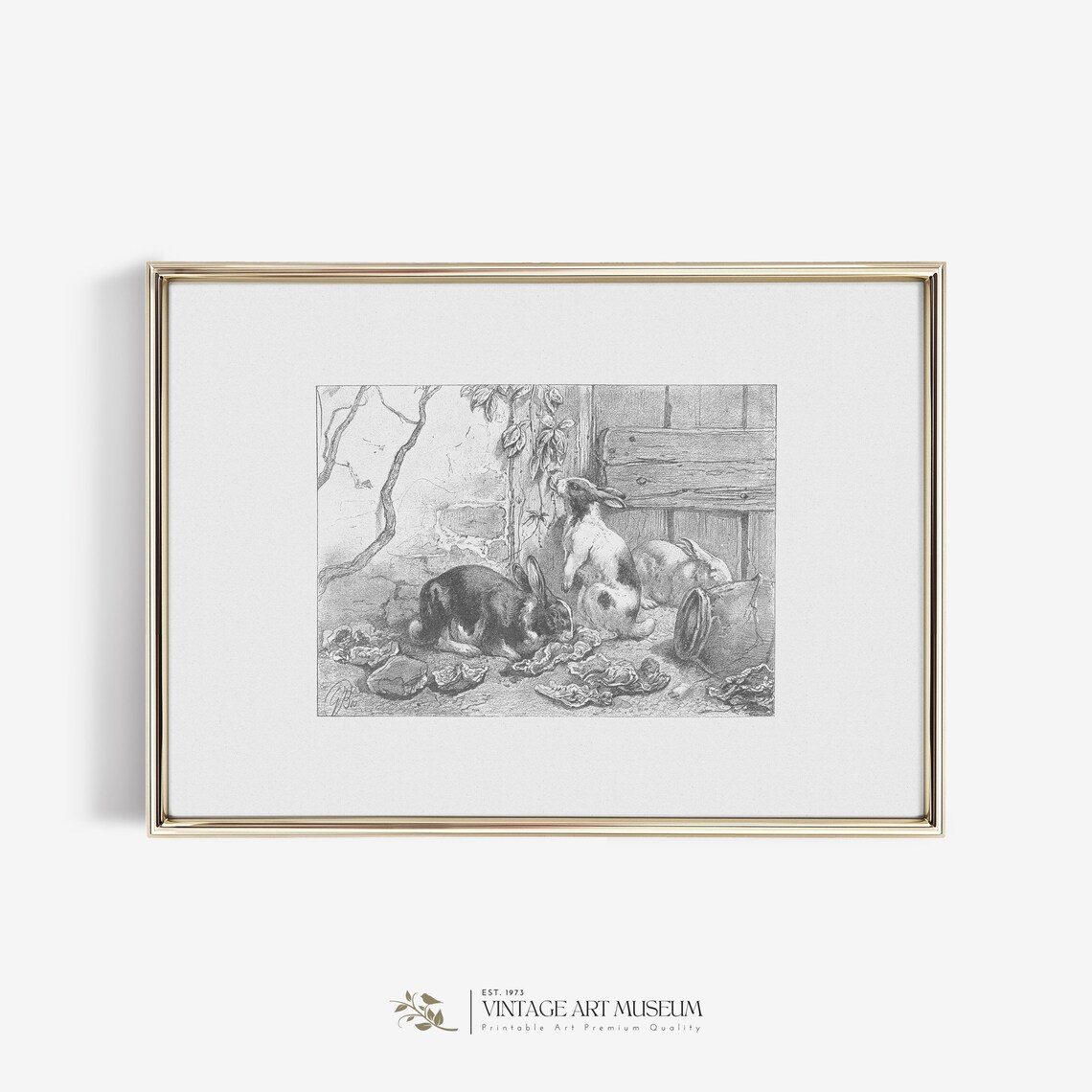 Rabbits Vintage Sketch Art Print, Farmhouse Decor - Image 2