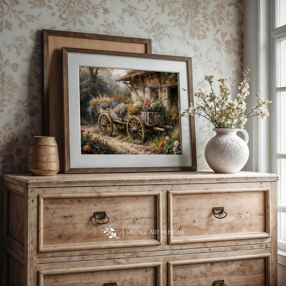 Wooden Cart In A Yard, Vintage Spring Art Print - Image 3