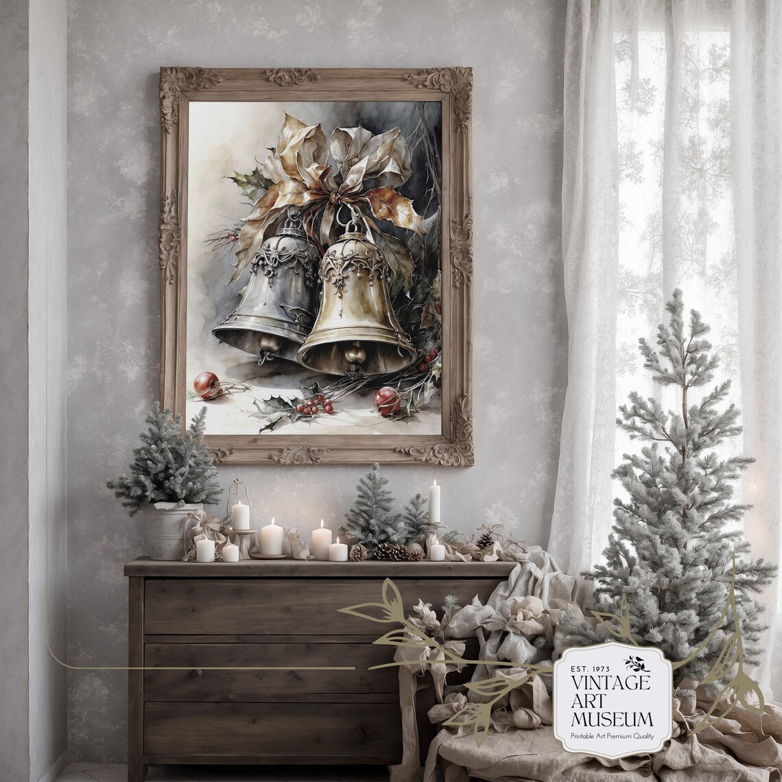 Vintage Christmas Jingle Bells Poster, Cottagecore Decor