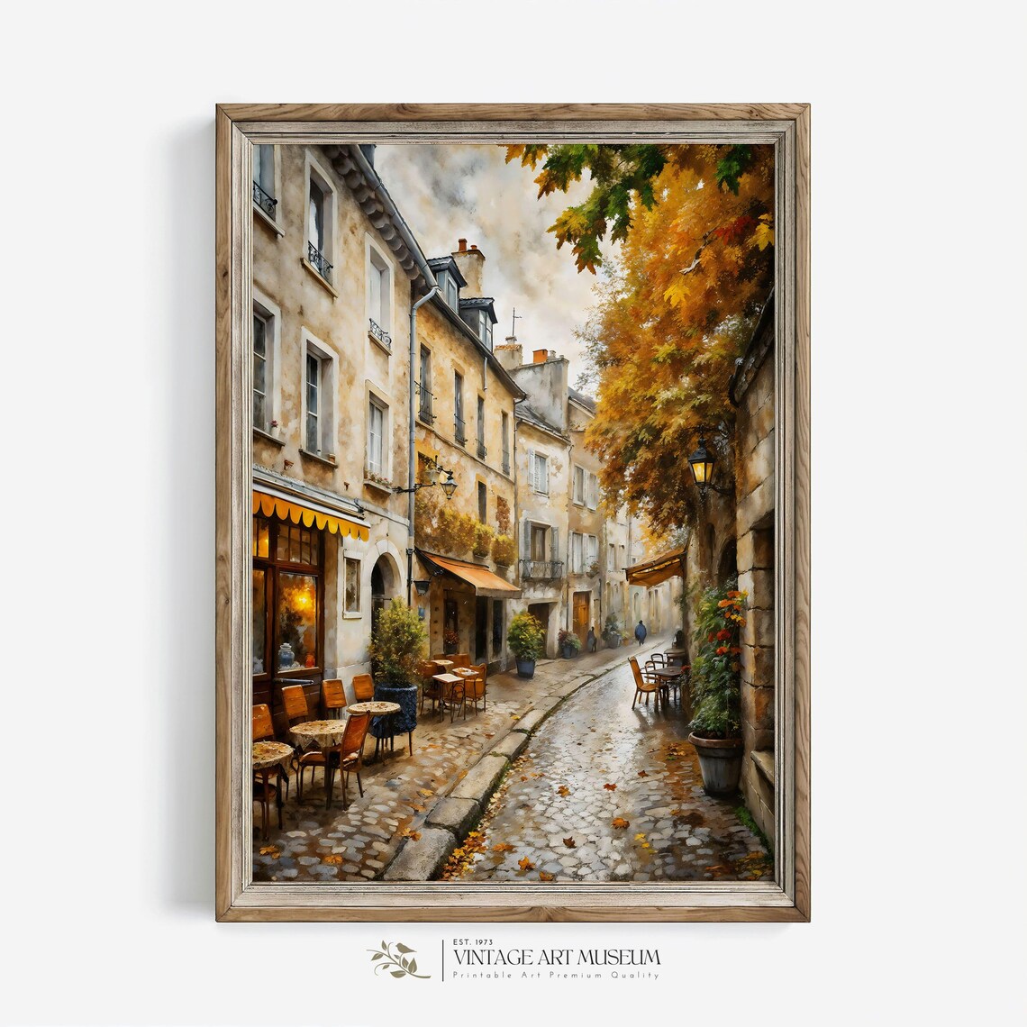 Old Paris Autumn Street Vintage Art Print