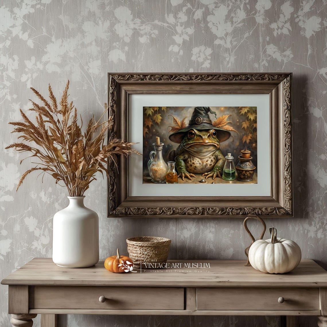 Frog Wearing Witch Hat With Potion Bottles Halloween Spooky Art Poster - Image 3