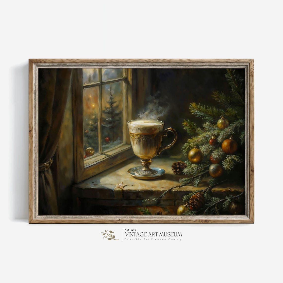 Cozy Christmas Coffee Cup Windowsill Holiday Winter Morning Poster