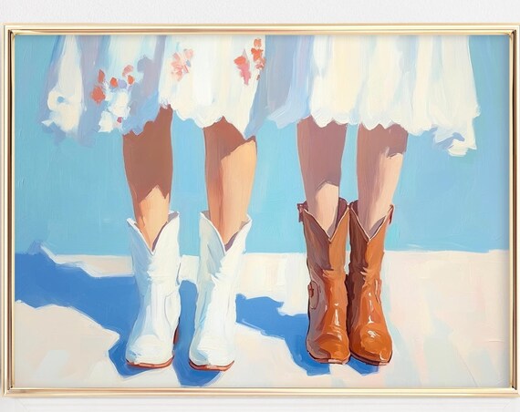Cowgirl Boots on the Beach Trendy Western Summer Cowgirls Wall Art