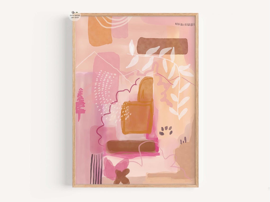 Blush Pink and Terracotta Abstract Watercolor Boho Botanical Art Print
