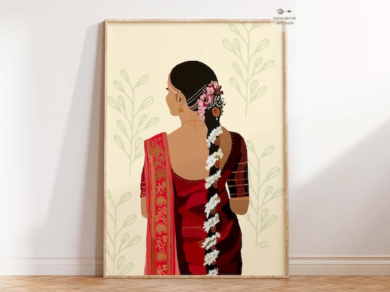 Bridal Wall Art Instant Traditional South Bride Illustration Wedding Gift Ethnic Decor Desi