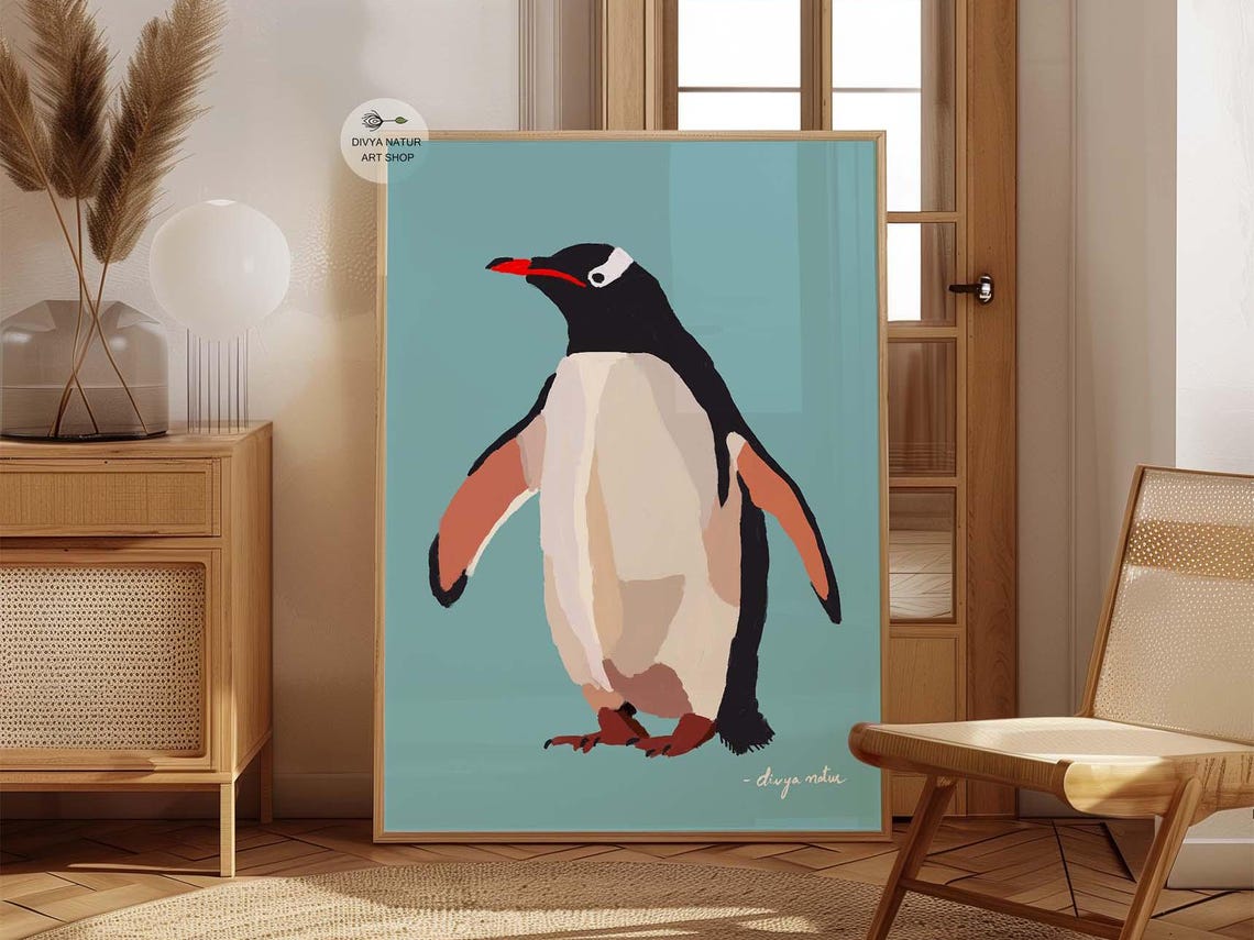 Gentoo Penguin Minimalist Arctic Bird Illustration Art Poster