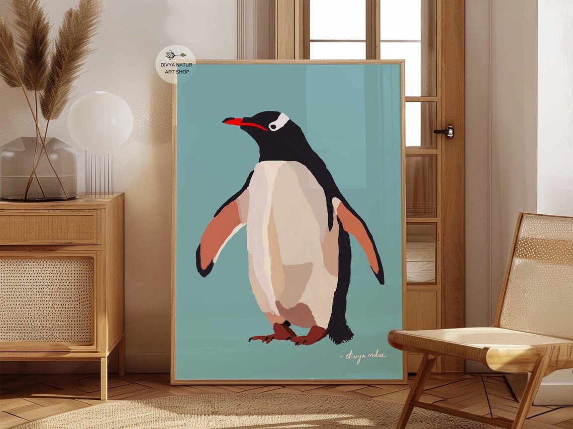 Gentoo Penguin Wall Art Minimalist Arctic Animal Print