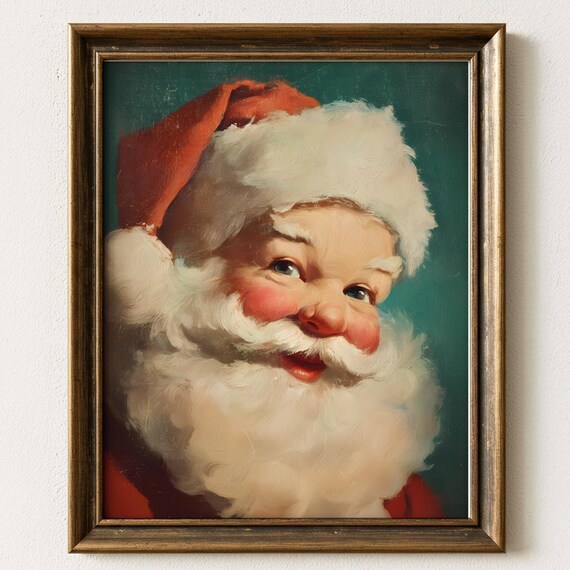Vintage Santa Claus Close-Up Portrait Classic Christmas Art Poster