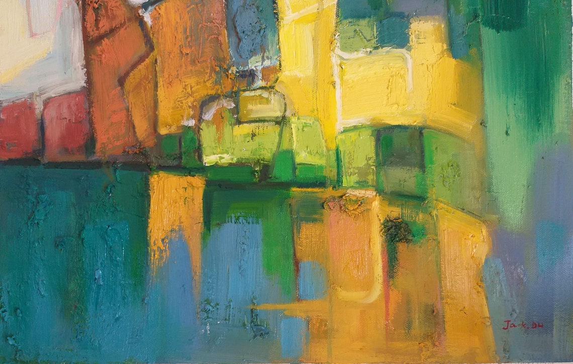 Geometric Color Block Yellow Green Abstract Modern Art Print - Image 3