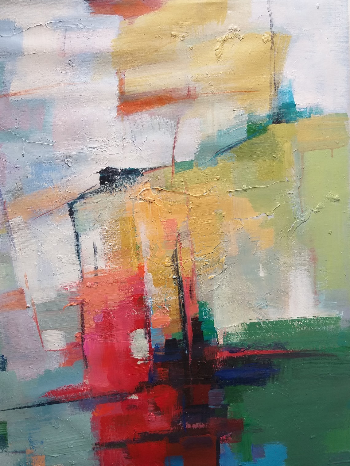 Bold Abstract Red Blue Green Blocks Modern Colorful Art Print - Image 2