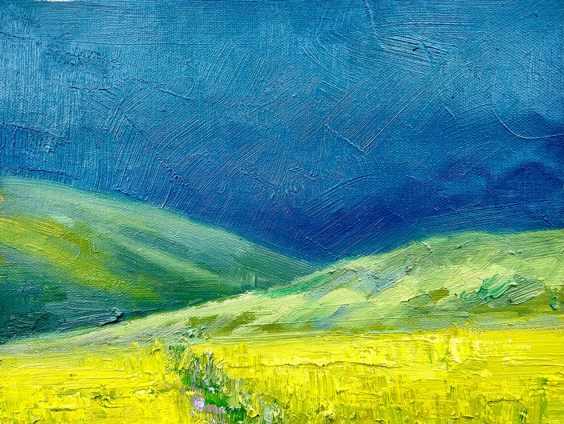 Wildflower Meadow Purple Blooms Dramatic Blue Sky Oil Poster - Image 4