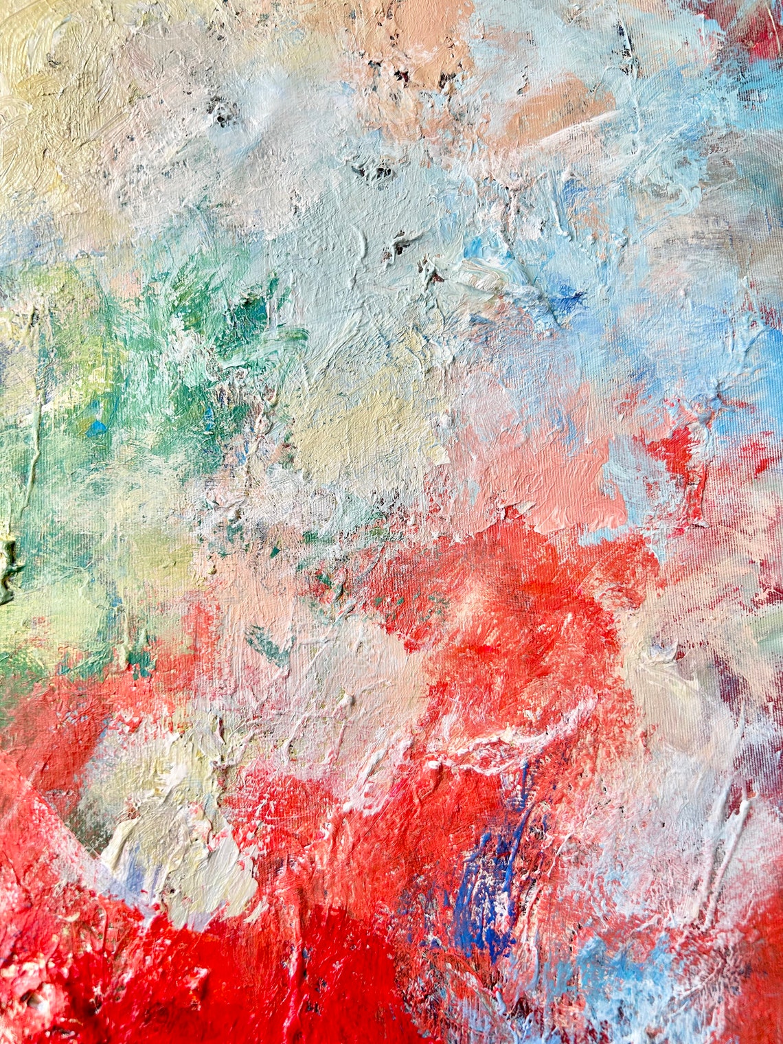 White Blue Coral Abstract Bold Red Splash Modern Canvas Art Print - Image 5