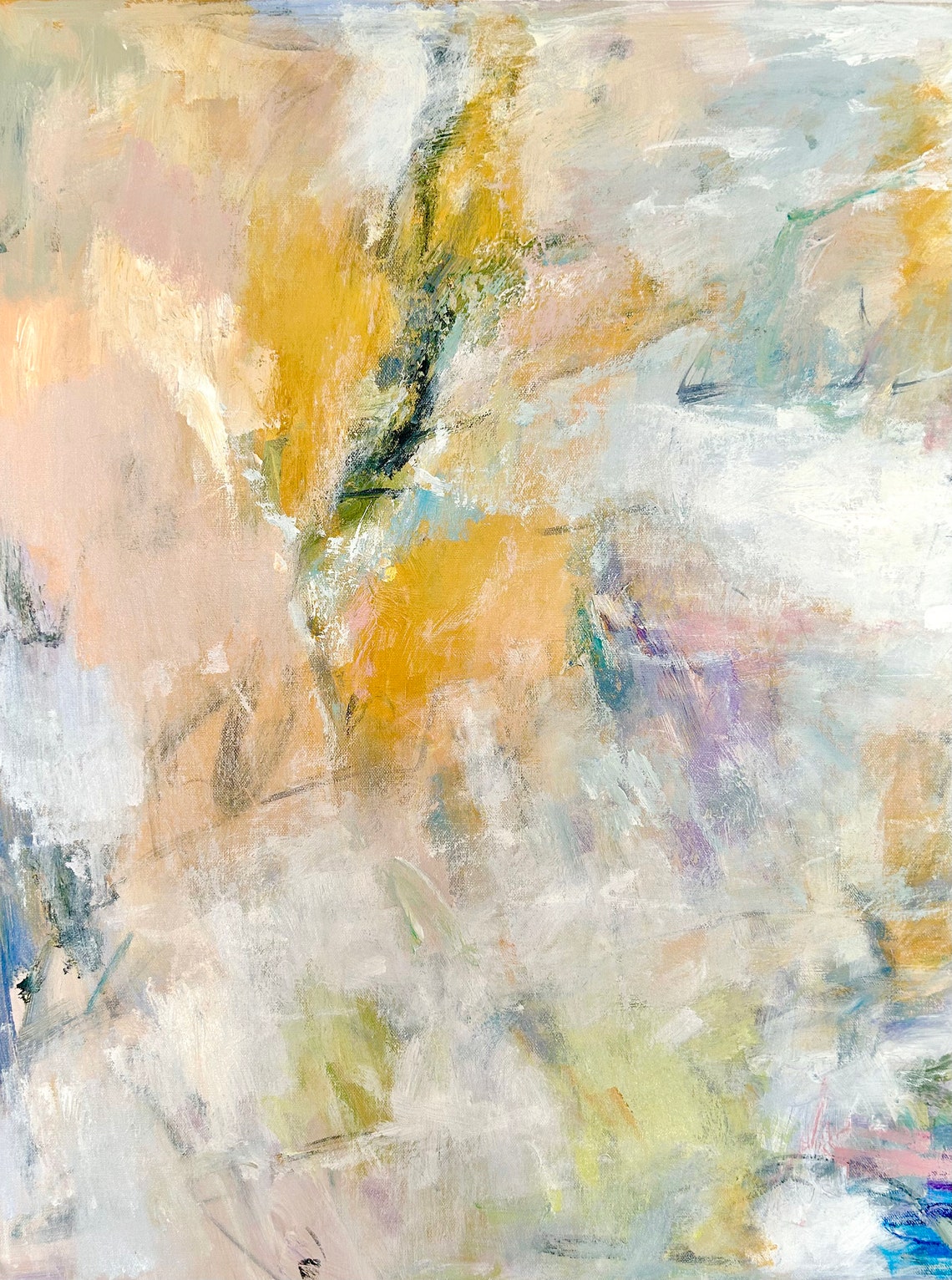 Abstract Pastel Painting Soft Yellow Blue White Modern Art Poster - Image 5