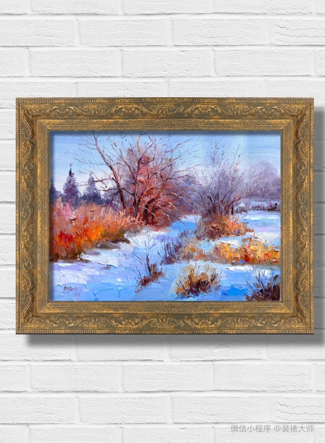 Winter Snow Marsh Golden Bushes Frozen Stream Landscape Poster