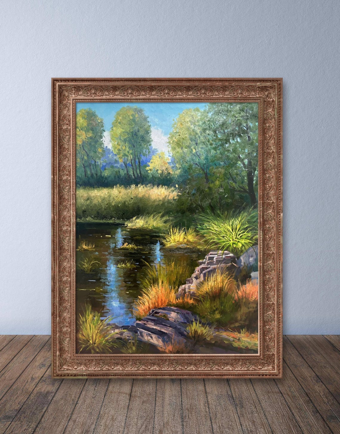 Landscape By The Pond In Autumn Oil Painting Art Oil Painting Landscape Wall Art Oil Painting Landscape On Home Decoration - Image 2