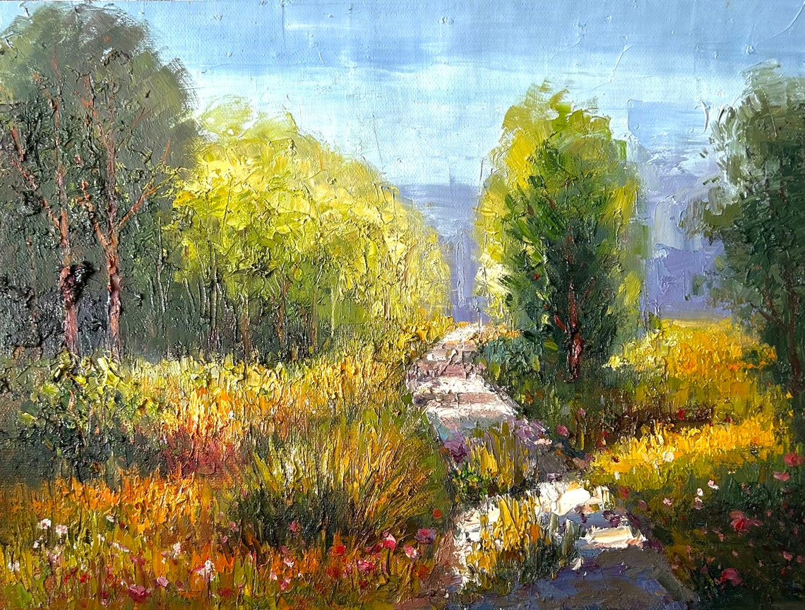 Summer Country Path Green Trees Wildflower Meadow Landscape Poster