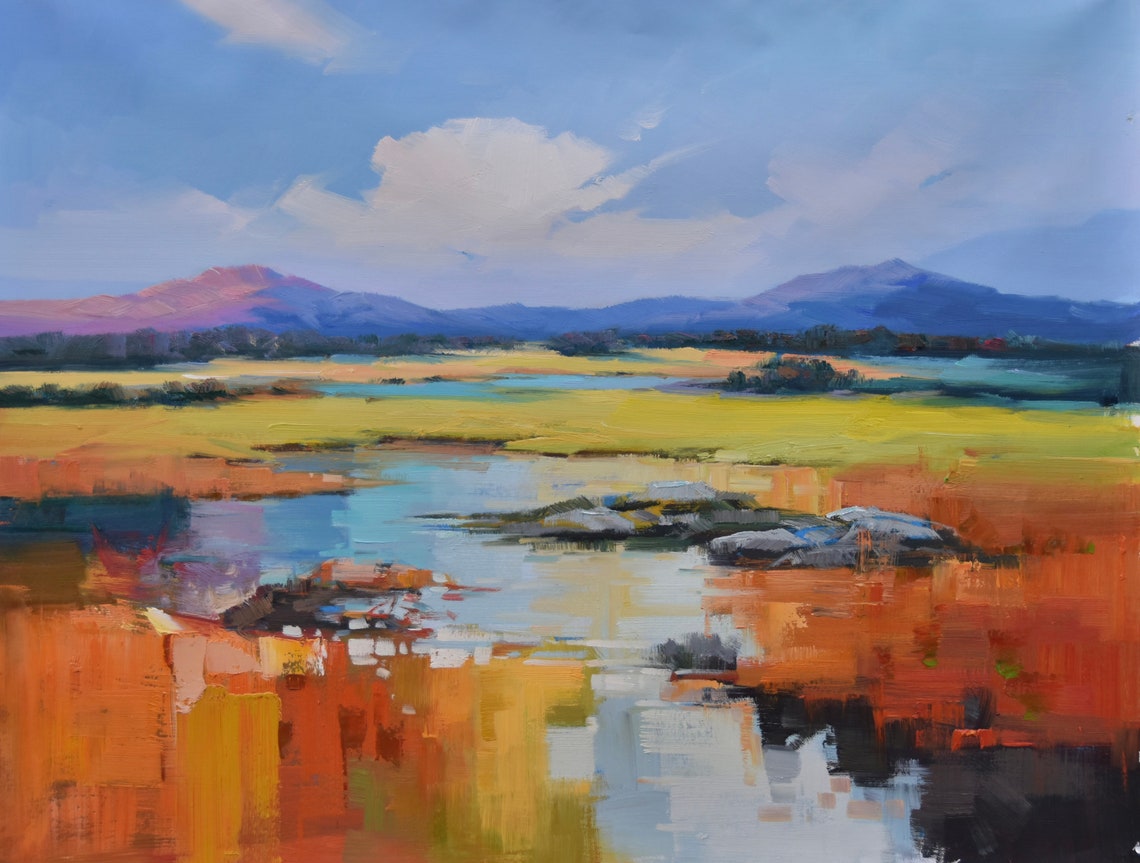 Abstract Wetland Reflections With Mountains Autumn Colors Poster - Image 5
