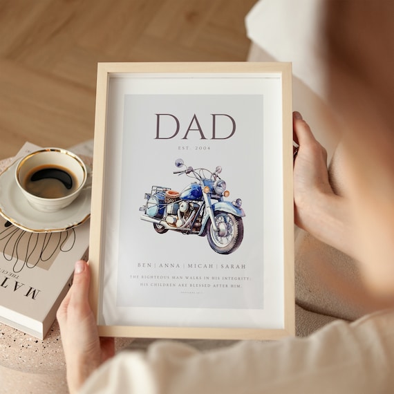 Dad Est 2004 Blue Motorcycle Proverbs 20 7 Fathers Day Gift Poster