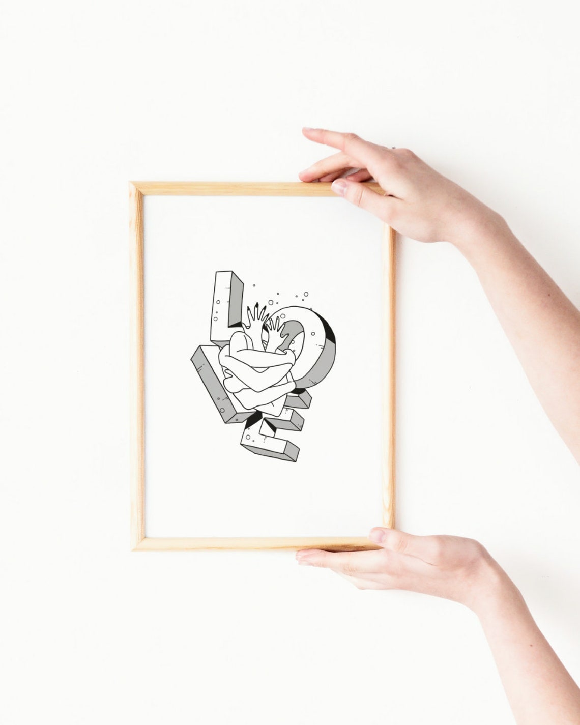 Love 3D Block Letters Embracing Figure Sweet Typographic Art Poster