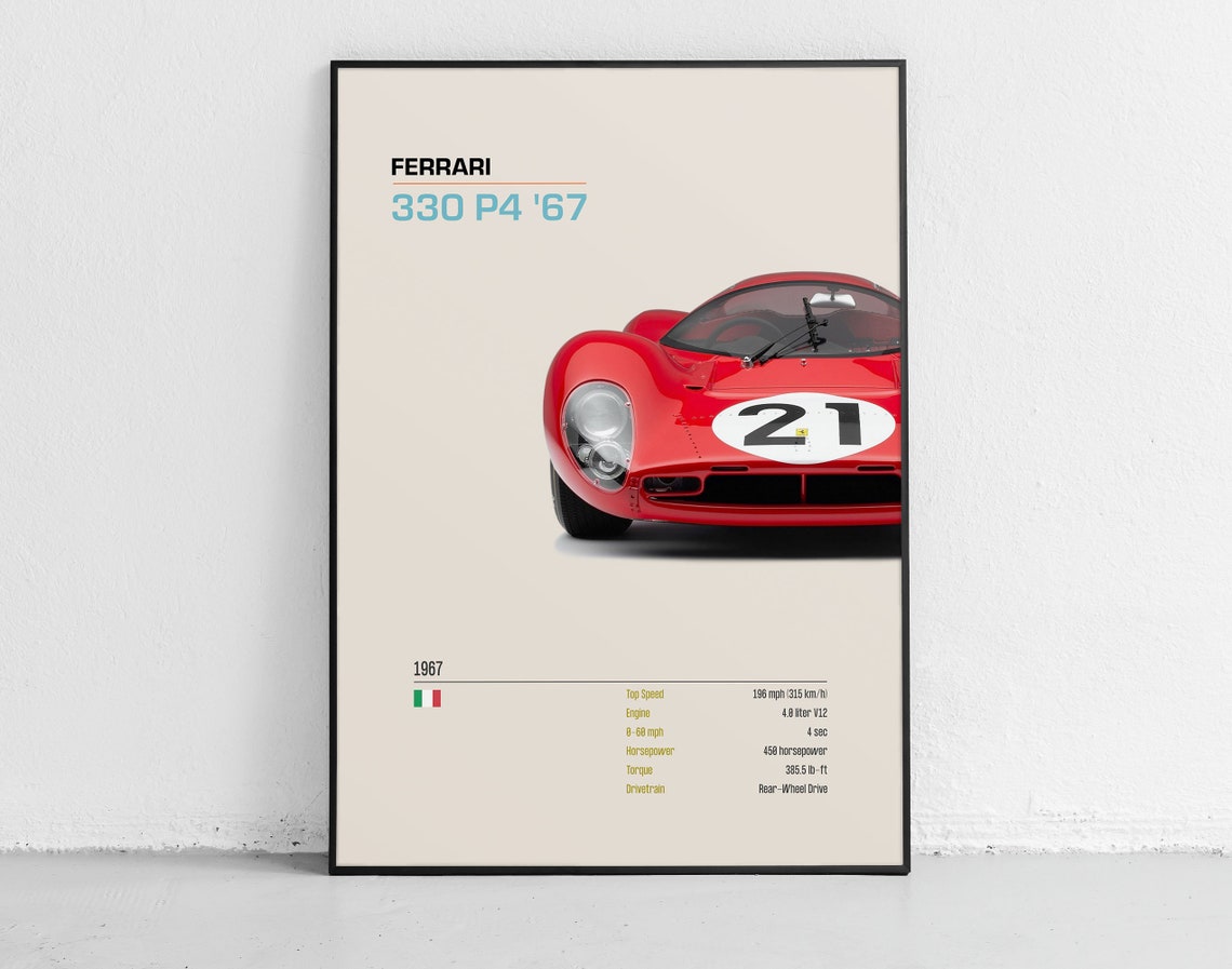 Ferrari 330 P4 1967 Classic Red Italian Endurance Racing Poster