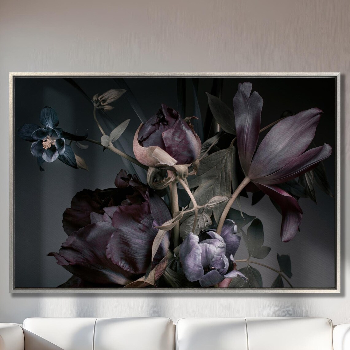 Purple Peonies and Tulips, Vintage Floral Art Print