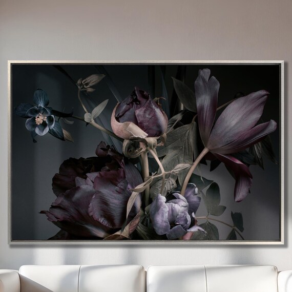 Purple Peonies and Tulips, Vintage Floral Art Print