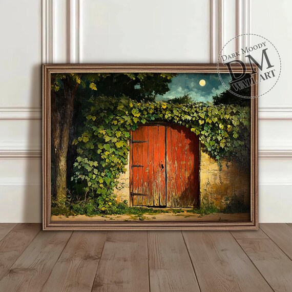 Haunted Red Door Gothic Rustic Ivy Stone Art Print