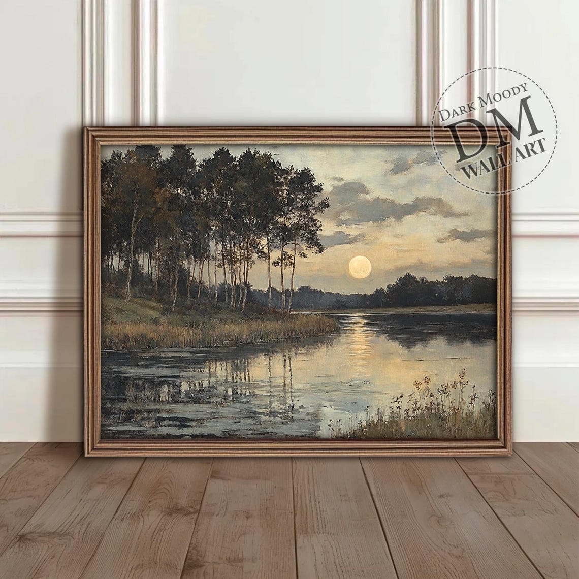 Moonlit Lake Landscape Wall Art Gothic Forest Night Scene